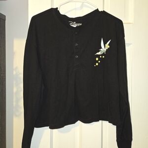 Disney Juniors' Tinkerbell long-sleeve crop henley shirt Size X Large